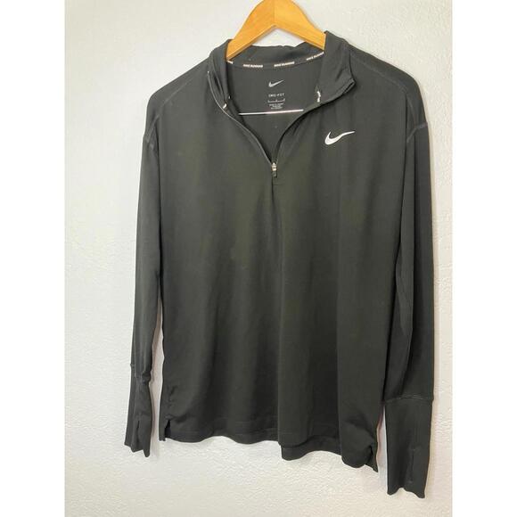 Nike Running Dri Fit 1/4 Zip Long Sleeve Pullover Top Black Pocket Women's L - Picture 1 of 5